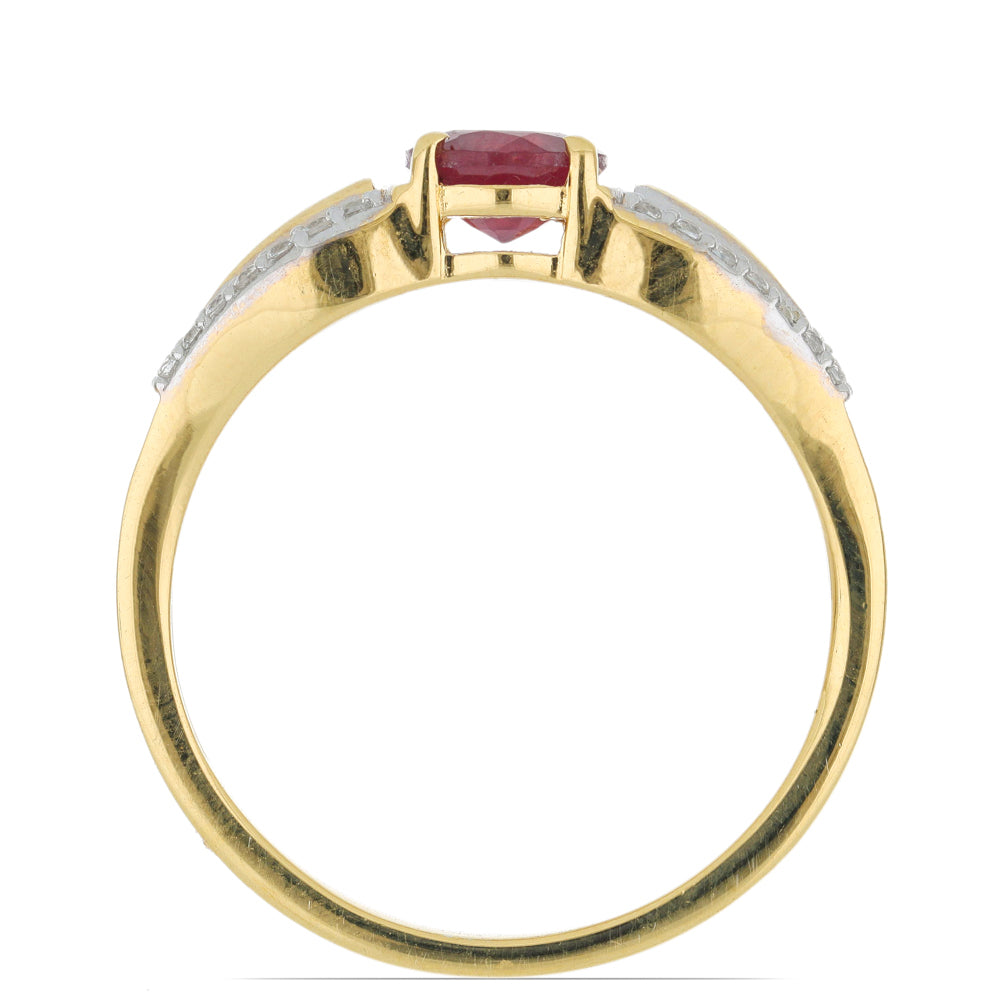 Anillo de Plata Bañada en Oro con Rubí de Madagascar y Topacio Blanco