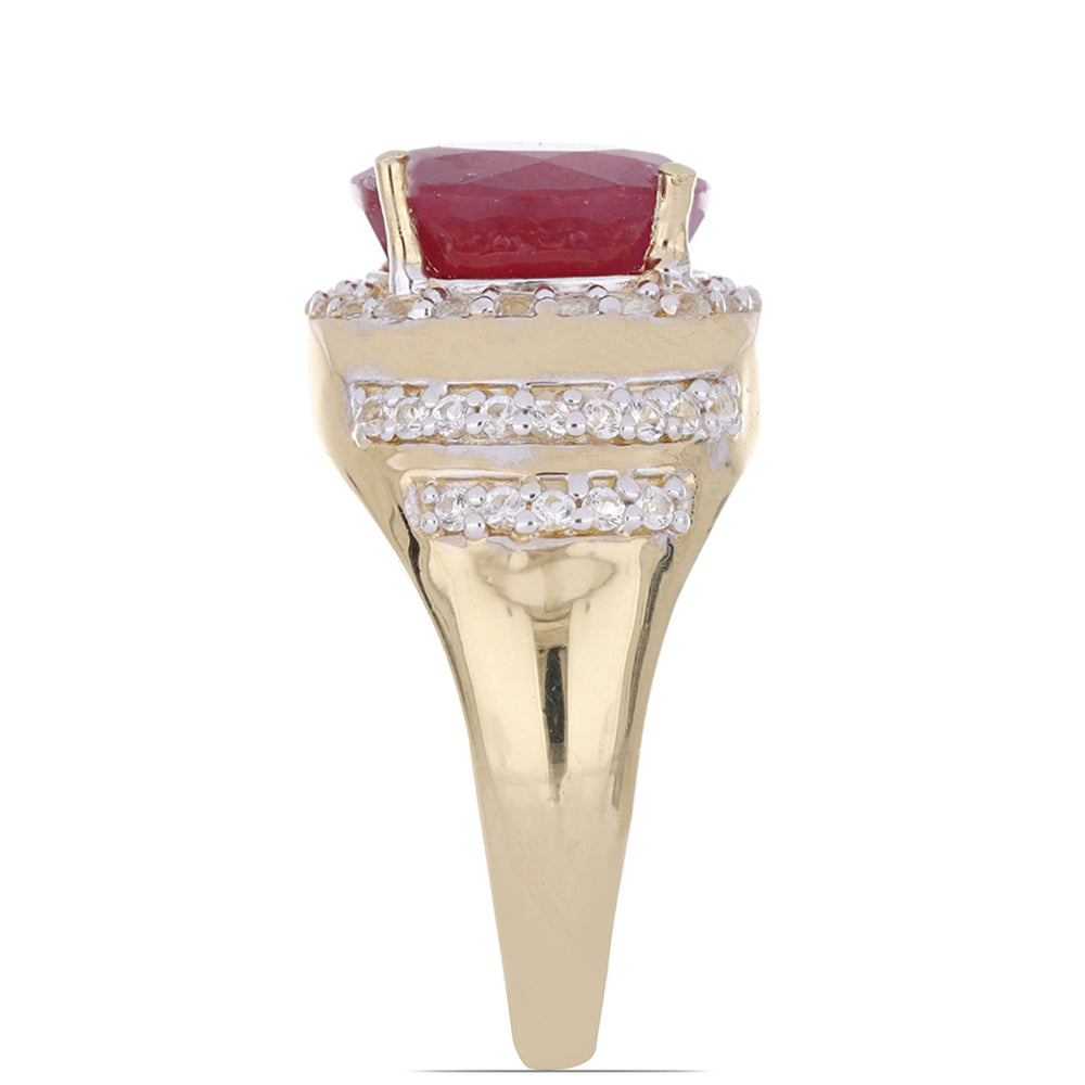 Anillo de Plata Bañada en Oro con Rubí de Madagascar y Topacio Blanco