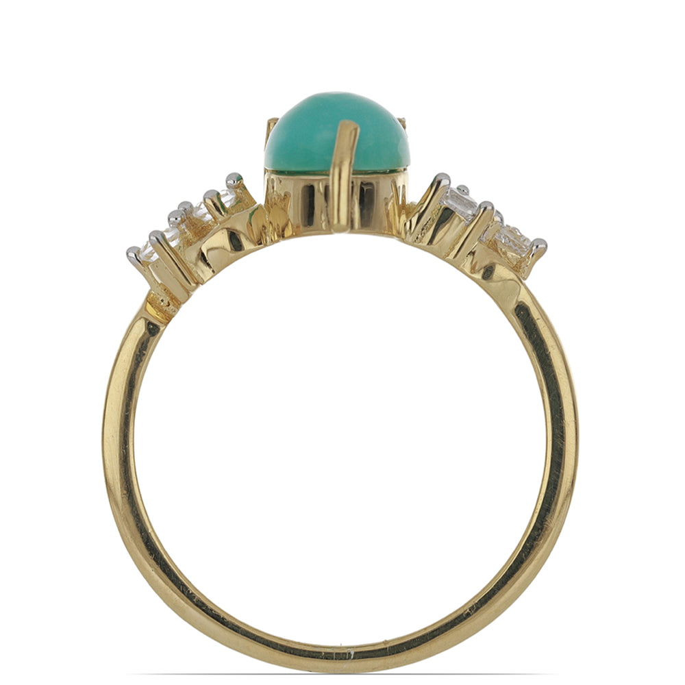 Anillo de Plata Bañada en Oro con Turquesa Bella Durmiente y Topacio Blanco