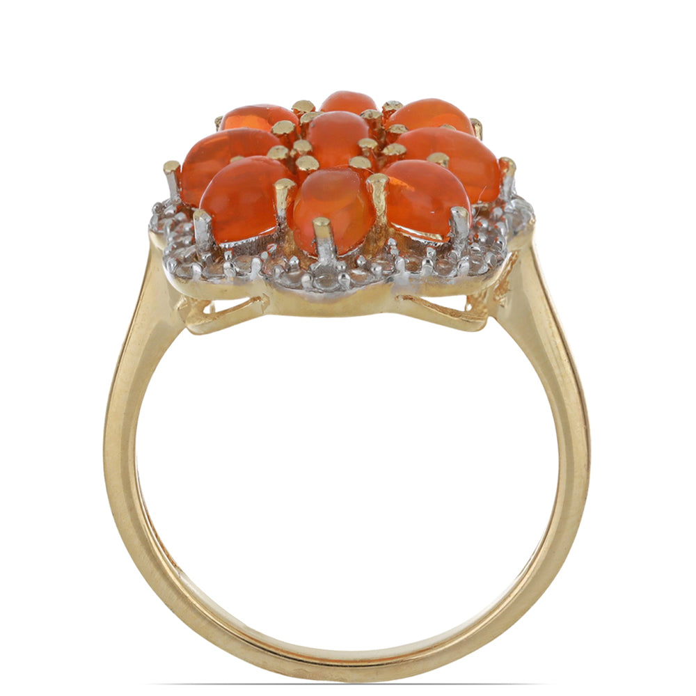 Anillo de Plata Bañada en Oro con Ópalo Naranja de Lega Dembi y Topacio Blanco
