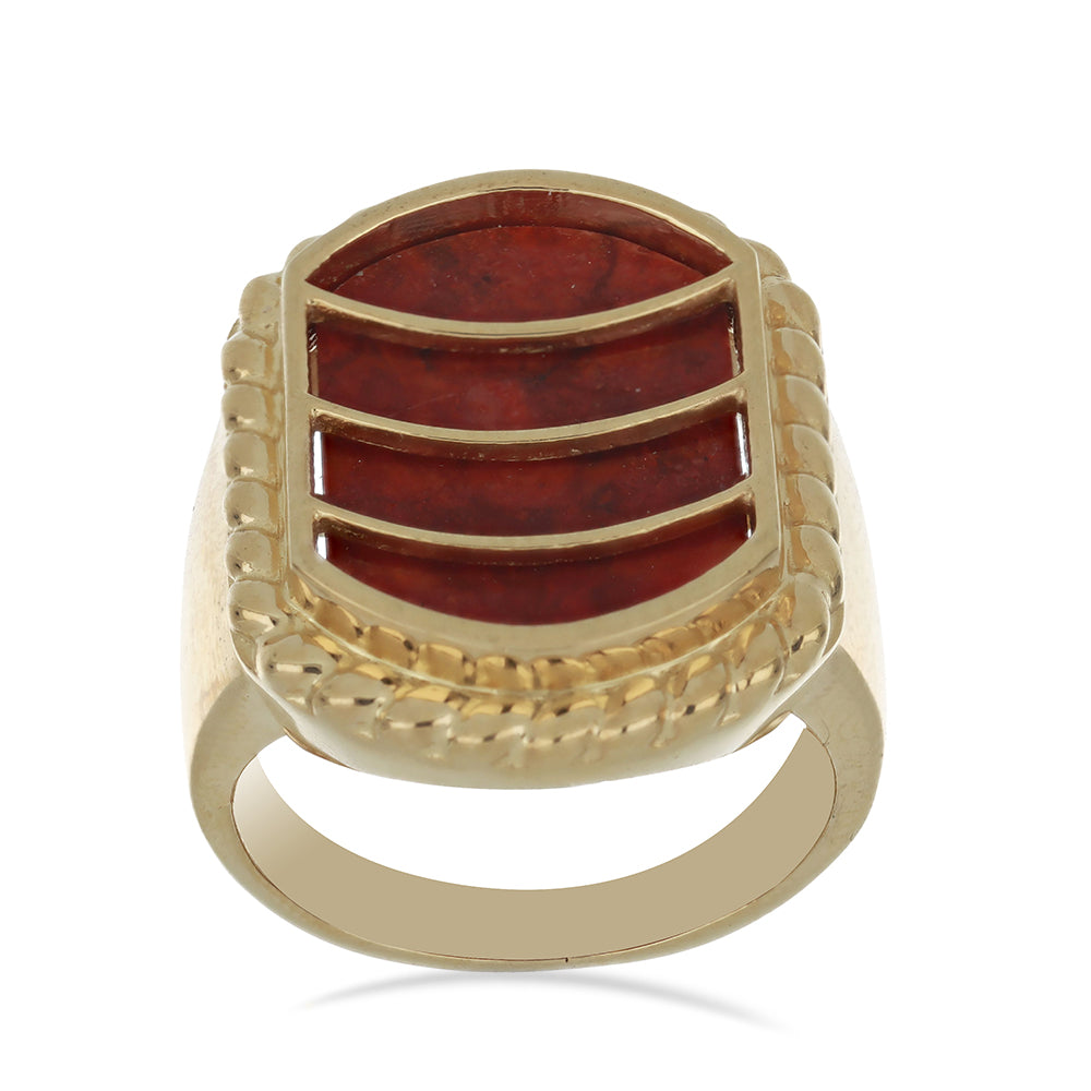 Anillo de Plata Bañada en Oro con Coral de Esponja Roja
