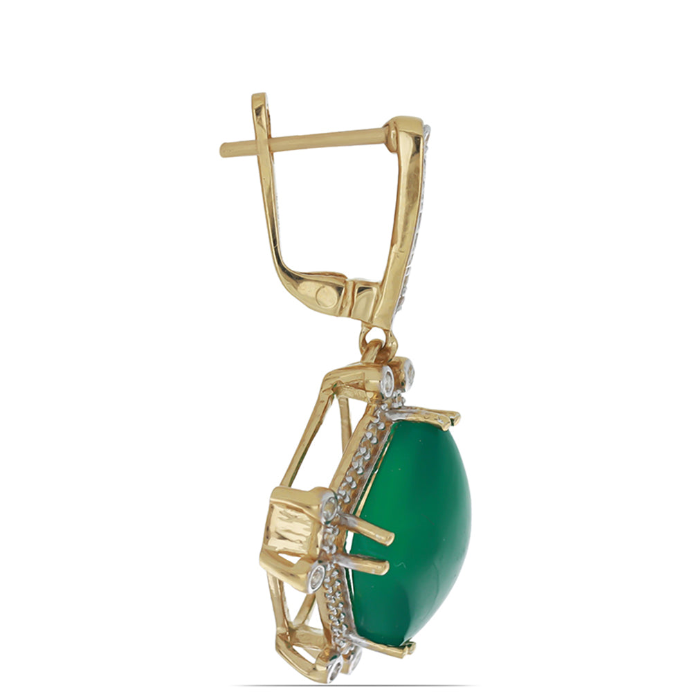 Pendientes de Plata Bañada en Oro con Ágata Verde y Topacio Blanco