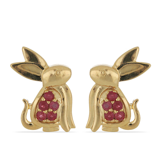 Pendientes de Plata Bañada en Oro con Rubí de Madagascar