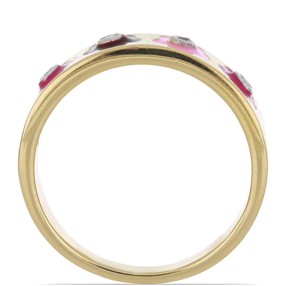 Anillo de Plata Bañada en Oro con Esmalte y Topacio Blanco