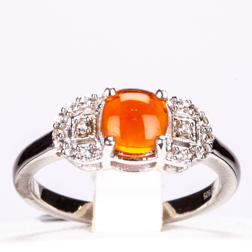 Anillo de Plata con Ópalo Naranja de Lega Dembi y Topacio Blanco 1