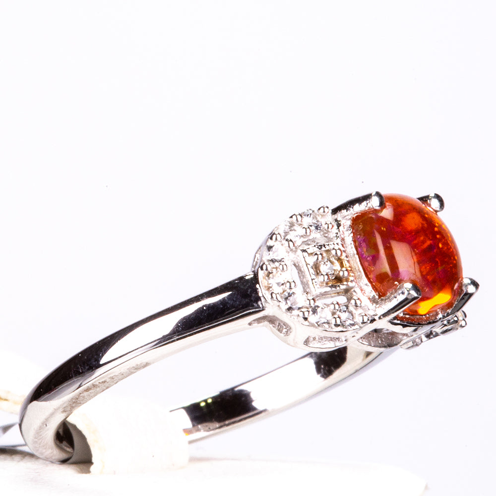 Anillo de Plata con Ópalo Naranja de Lega Dembi y Topacio Blanco 2