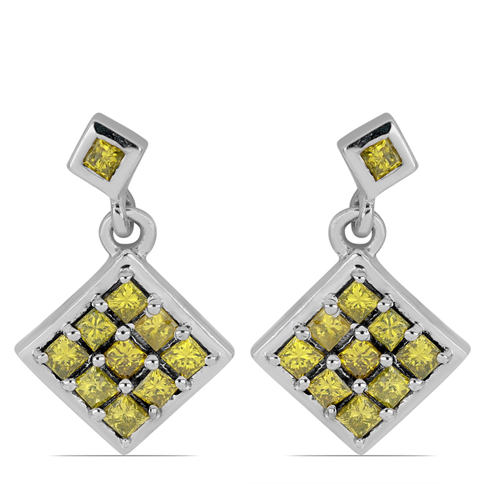 Pendientes de Plata con Diamante Amarillo