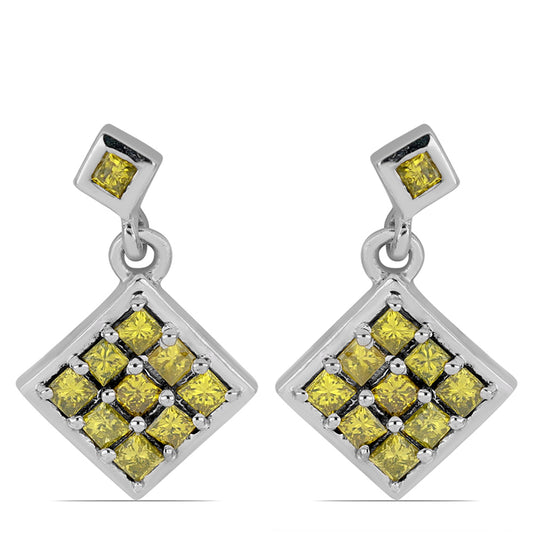 Pendientes de Plata con Diamante Amarillo