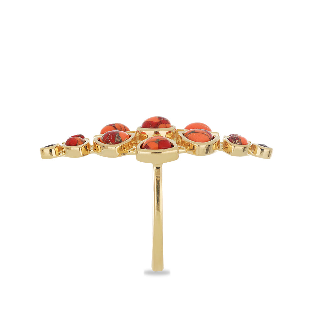 Anillo de Plata Bañada en Oro con Turquesa de Mohave y Granate Barton