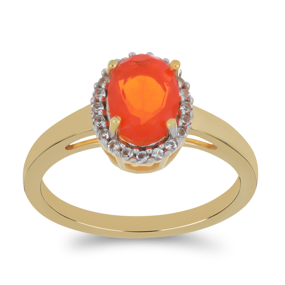 Anillo de Plata Bañada en Oro con Ópalo Naranja de Lega Dembi y Topacio Blanco