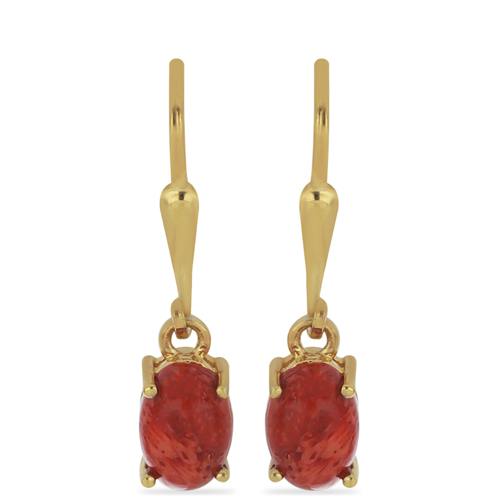 Pendientes de Plata Bañada en Oro con Coral de Esponja Roja
