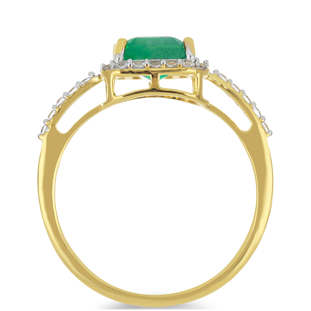Anillo de Oro 9K con Esmeralda de Zambia y Zircón blanco natural