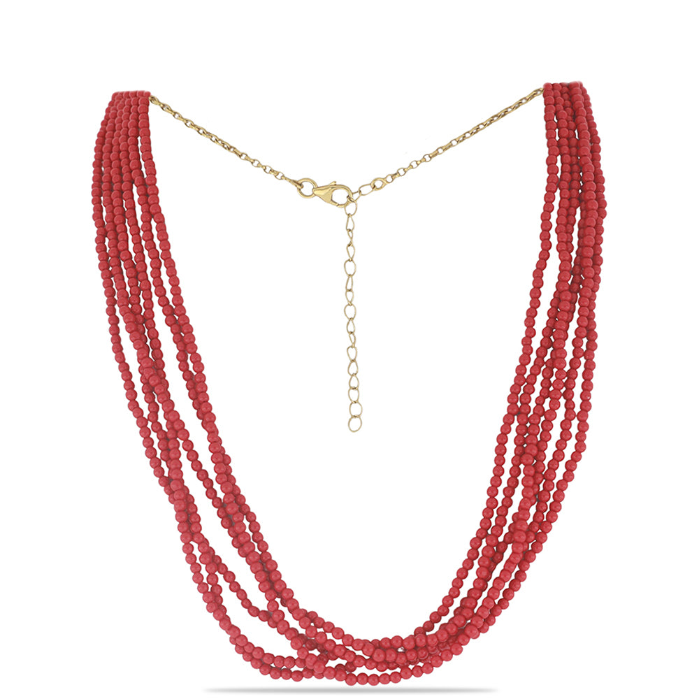 Collar de Plata Bañada en Oro con Coral de Esponja Roja