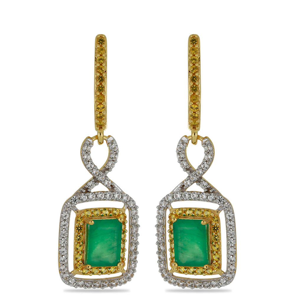 Pendientes de Oro 9K con Esmeralda de Brasil y Citrino de los Montes Urales