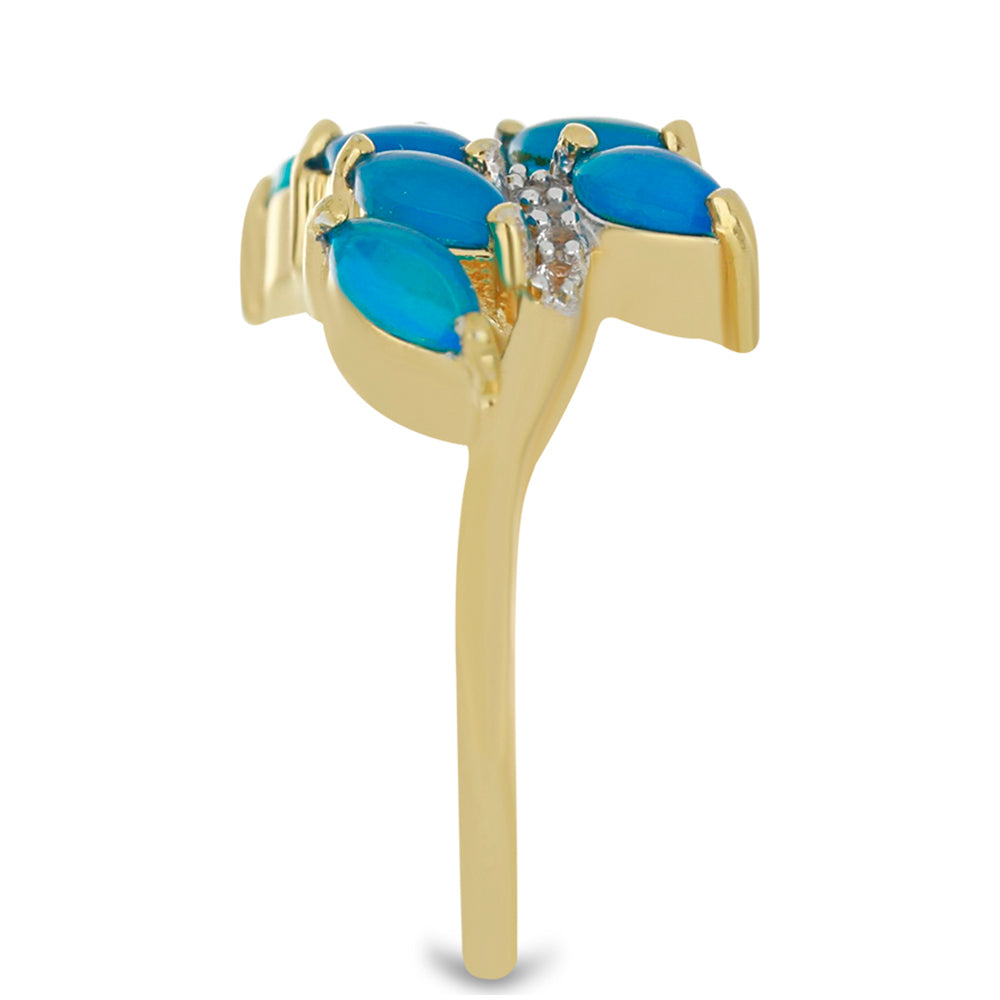 Anillo de Plata Bañada en Oro con Ópalo Azul Paraiba de Etiopía y Topacio Blanco