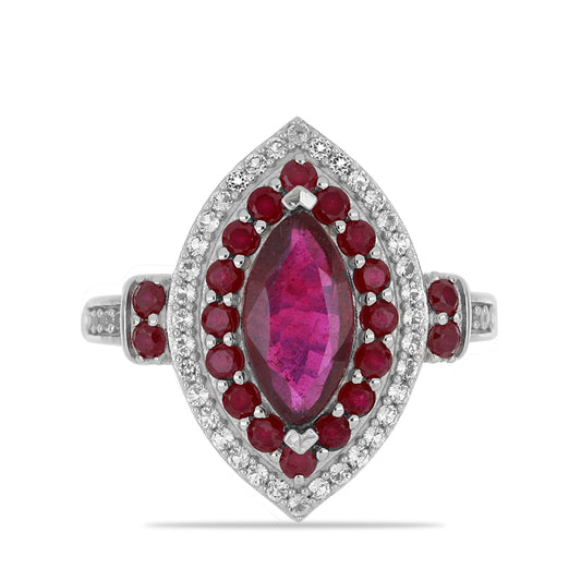 Anillo de Plata con Rubí de Madagascar y Topacio Blanco