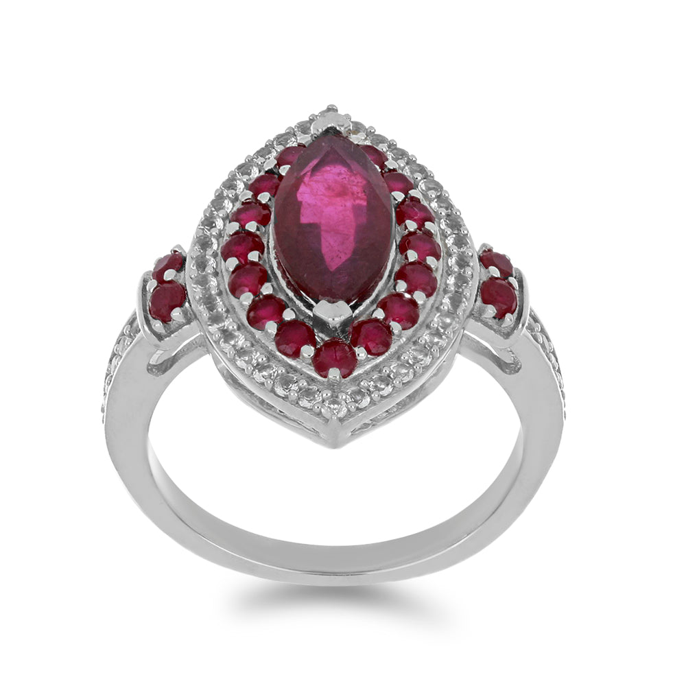 Anillo de Plata con Rubí de Madagascar y Topacio Blanco