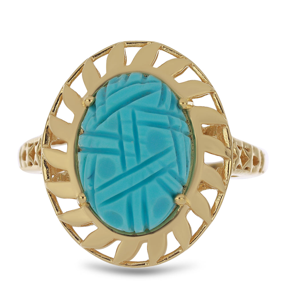 Anillo de Plata Bañada en Oro con Turquesa Bella Durmiente