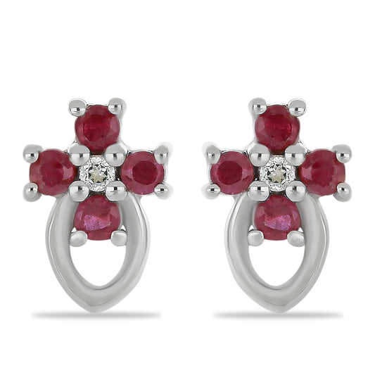 Pendientes de Plata con Rubí de Madagascar y Topacio Blanco