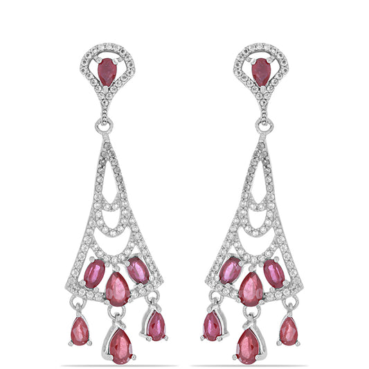 Pendientes de Plata con Rubí de Madagascar y Topacio Blanco