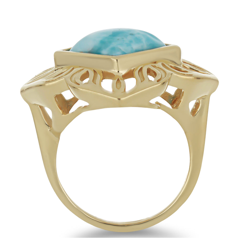 Anillo de Plata Bañada en Oro con Larimar