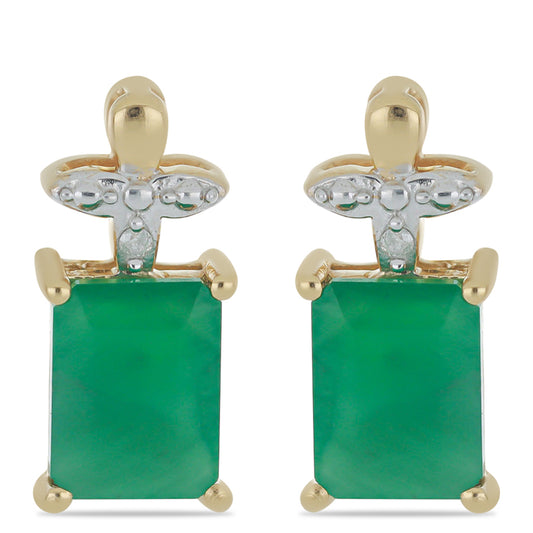 Pendientes de Plata Bañada en Oro con Esmeralda de Brasil y Diamante blanco