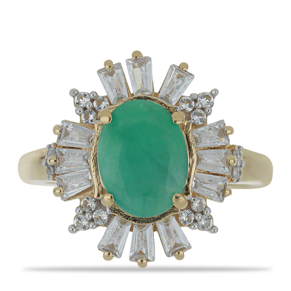 Anillo de Plata Bañada en Oro con Esmeralda de Brasil y Zircón Blanco 1