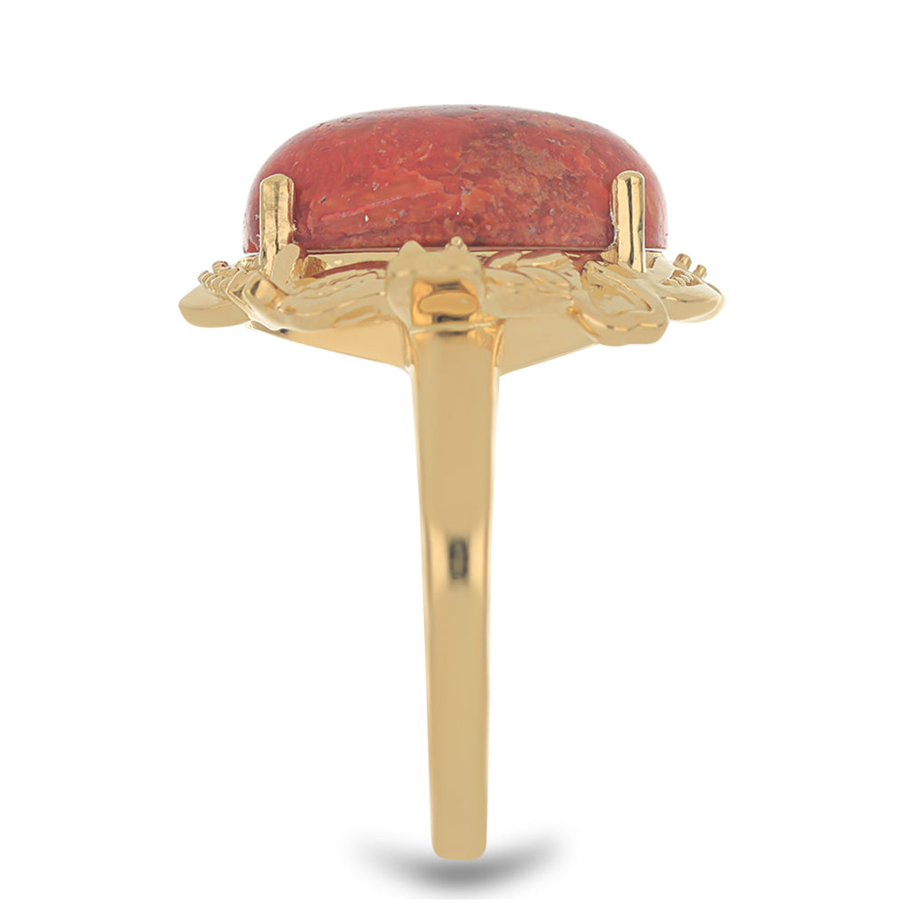 Anillo de Plata Bañada en Oro con Coral de Esponja Roja