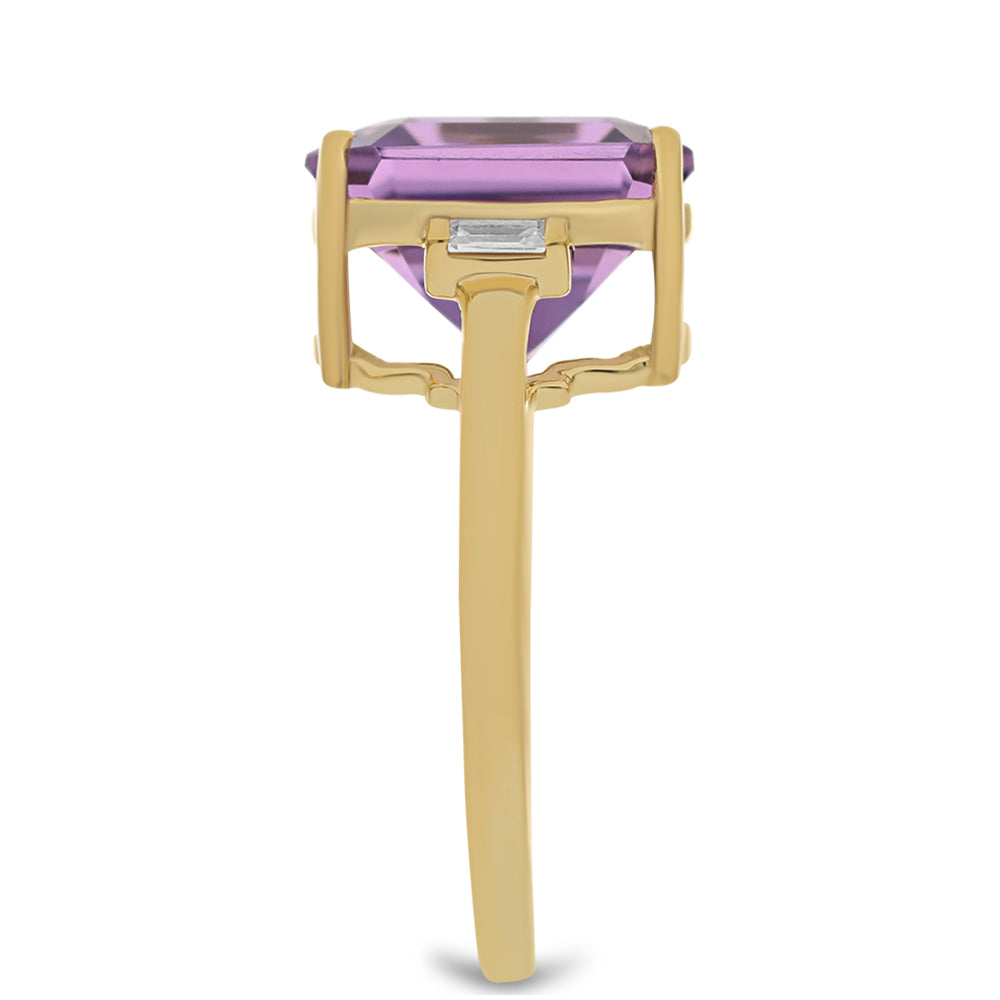 Anillo de Oro 9K con Amatista de Marruecos y Zircón Blanco