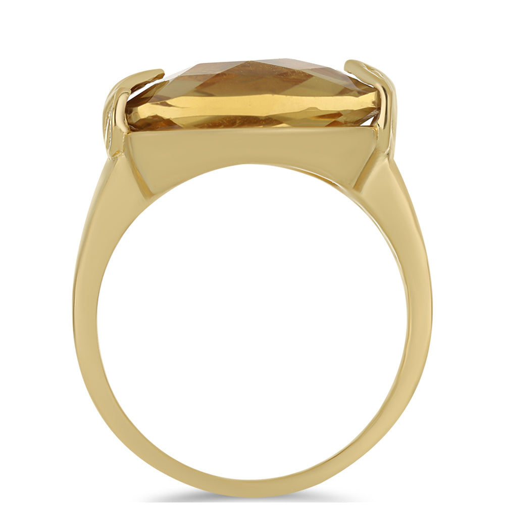 Anillo de Plata Bañada en Oro con Cuarzo Coñac