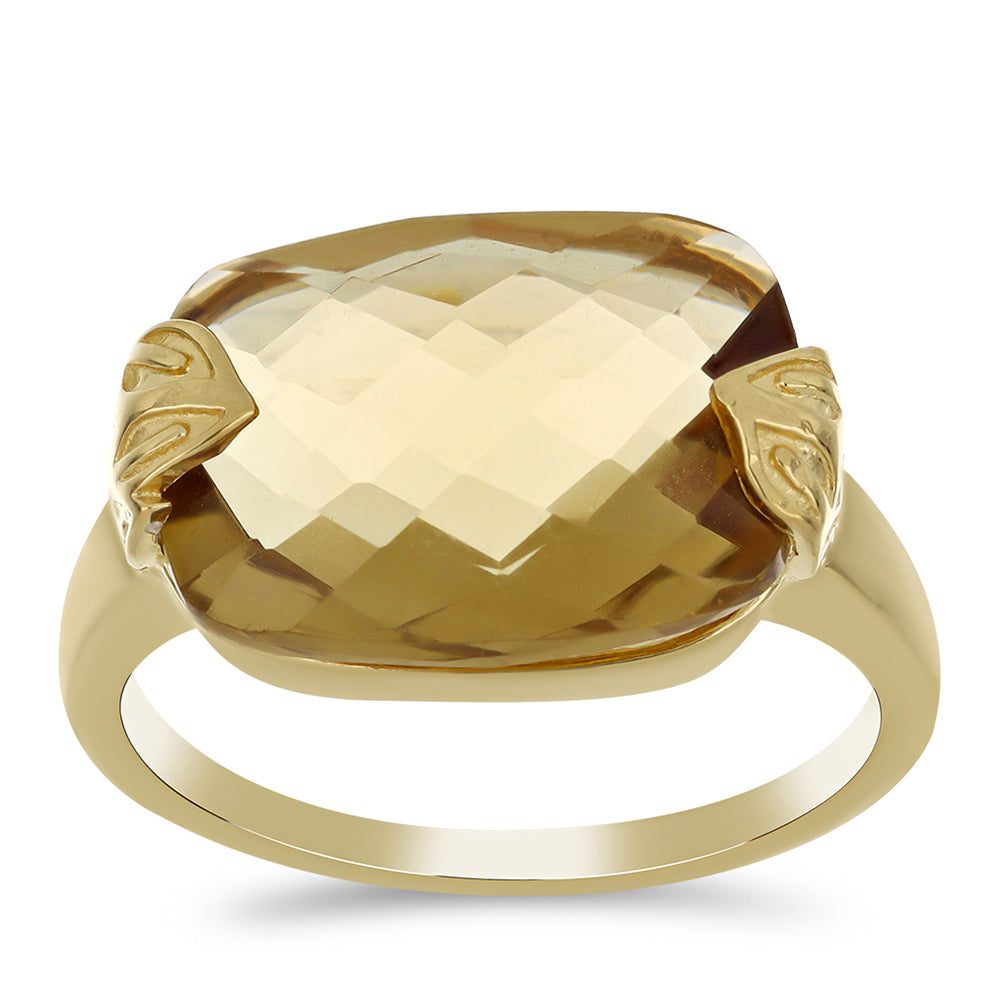 Anillo de Plata Bañada en Oro con Cuarzo Coñac