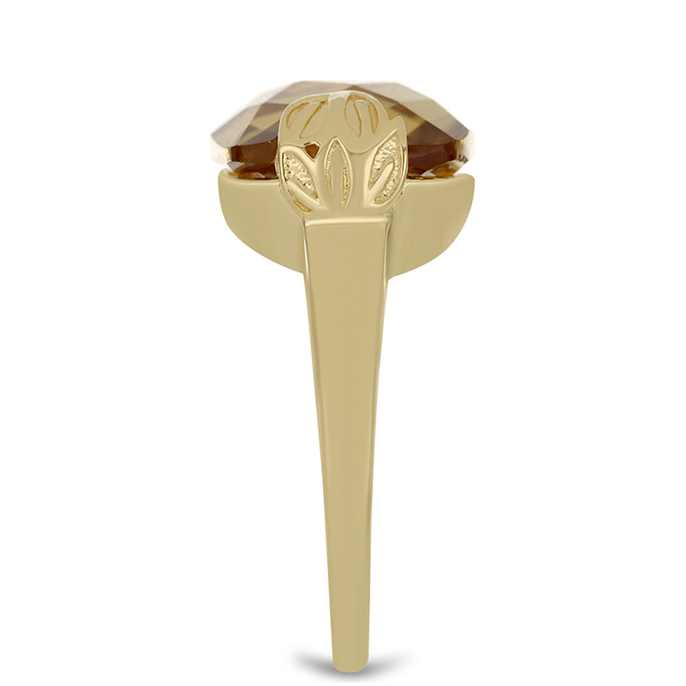 Anillo de Plata Bañada en Oro con Cuarzo Coñac