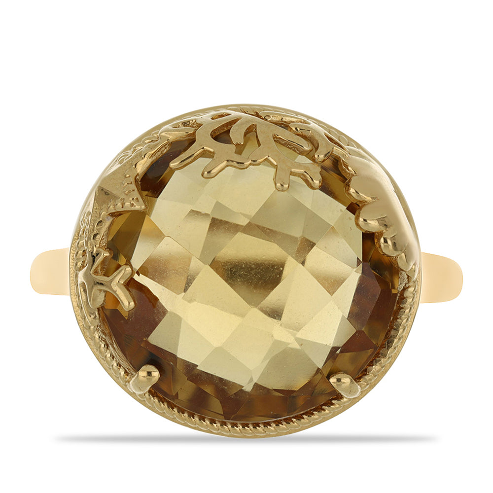 Anillo de Plata Bañada en Oro con Cuarzo Coñac