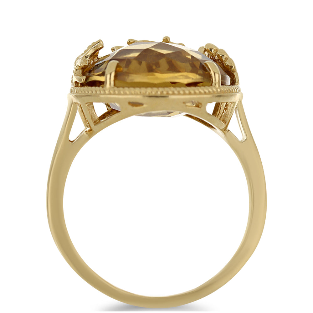 Anillo de Plata Bañada en Oro con Cuarzo Coñac