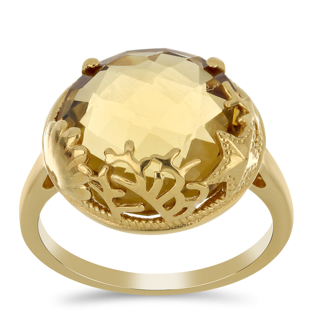Anillo de Plata Bañada en Oro con Cuarzo Coñac