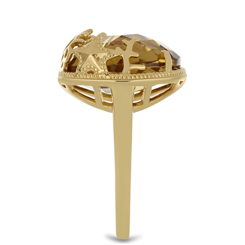 Anillo de Plata Bañada en Oro con Cuarzo Coñac