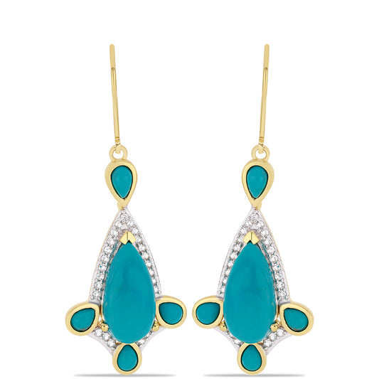 Pendientes de Plata Bañada en Oro con Turquesa Bella Durmiente y Topacio Blanco