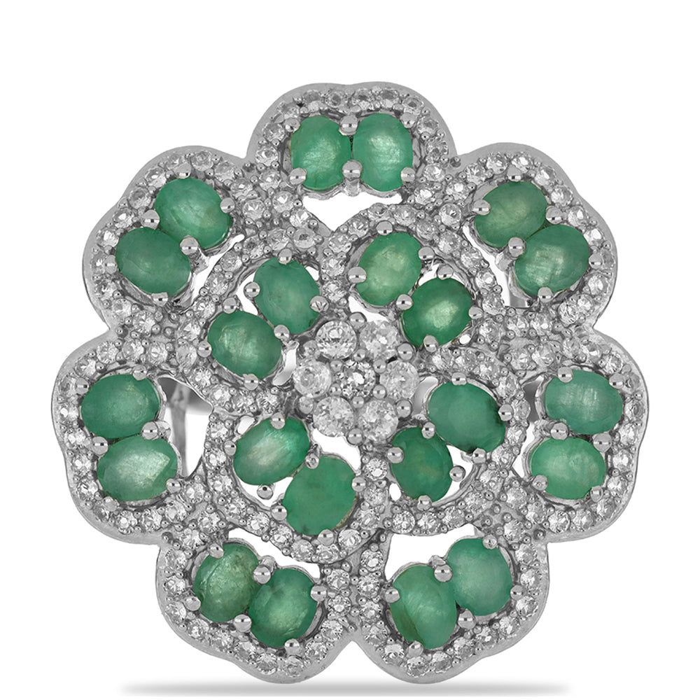 Anillo de Plata con Esmeralda de Brasil y Topacio Blanco 1
