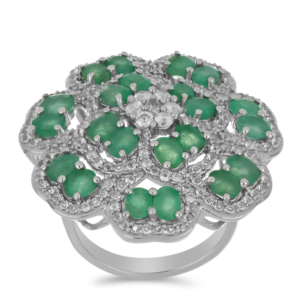 Anillo de Plata con Esmeralda de Brasil y Topacio Blanco 3
