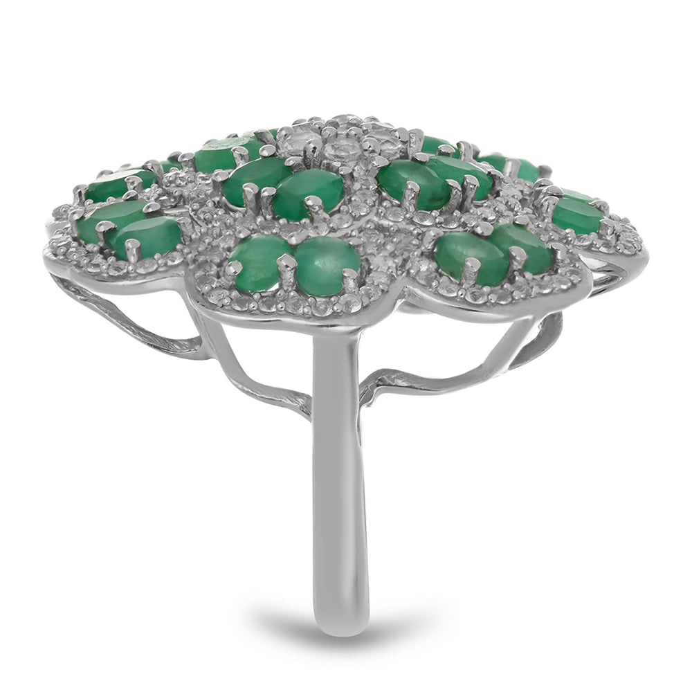 Anillo de Plata con Esmeralda de Brasil y Topacio Blanco 4