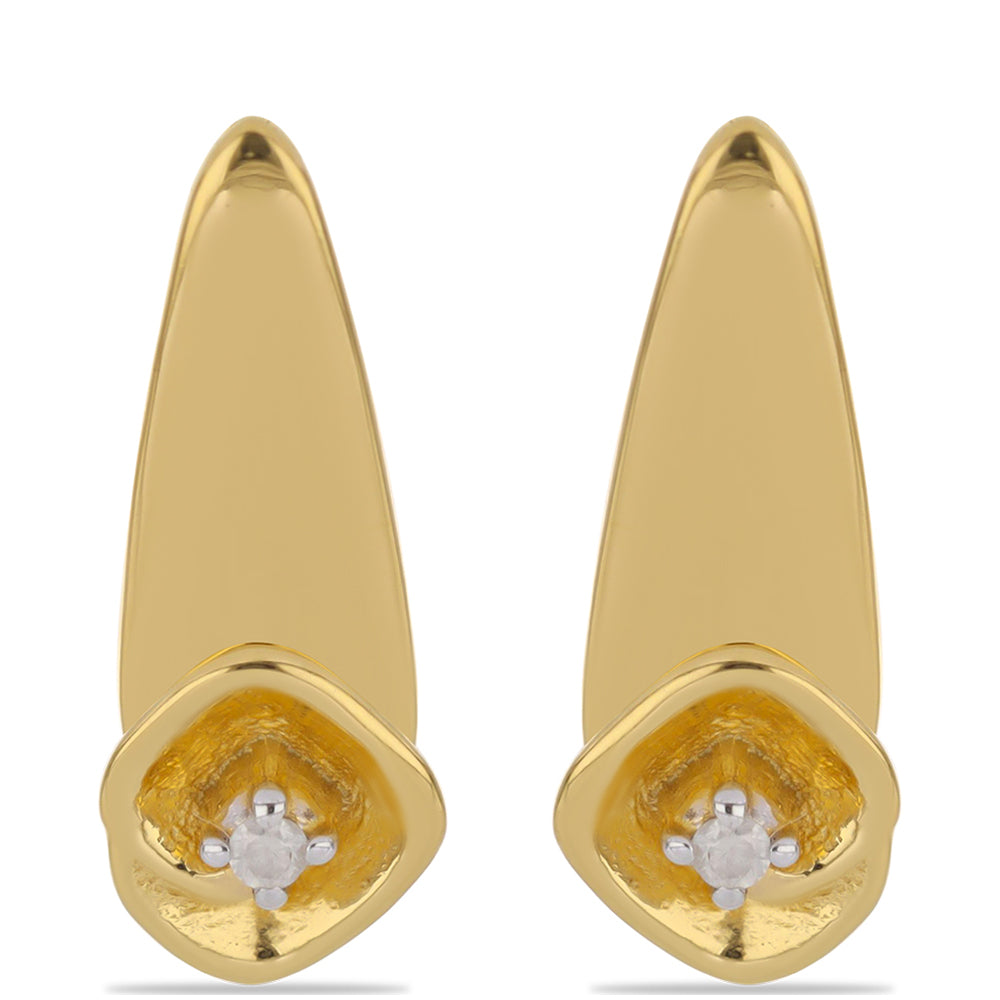 Pendientes de Plata Bañada en Oro con Diamante blanco