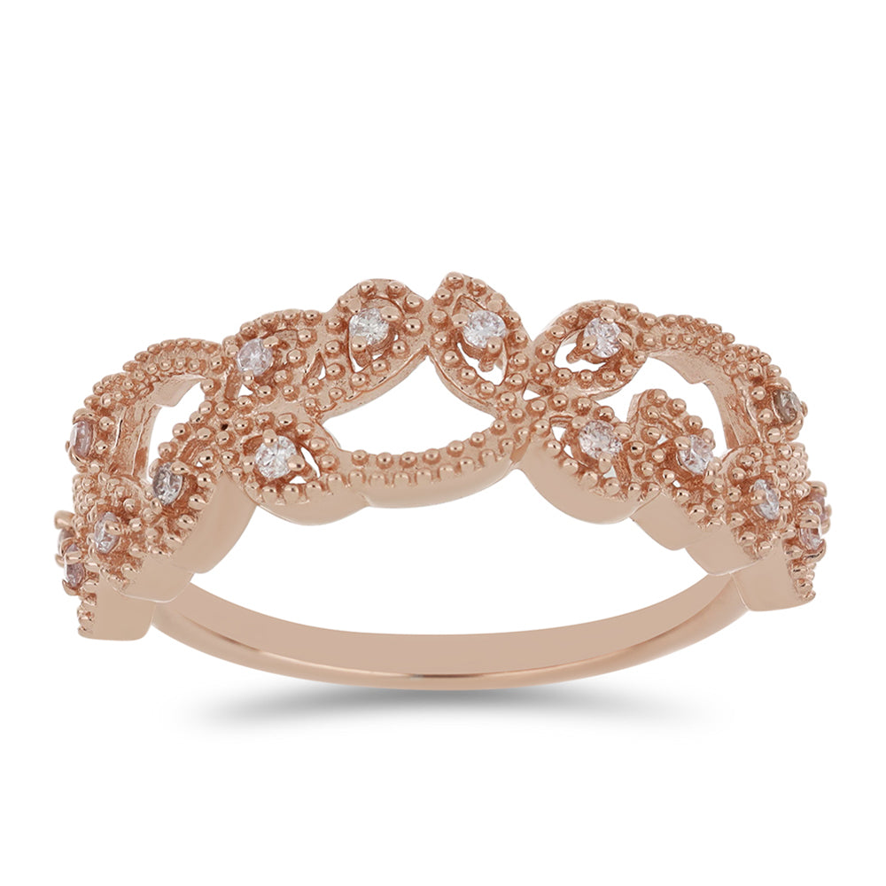 Anillo de Plata Bañada en Oro Rosa con Diamante Rosa