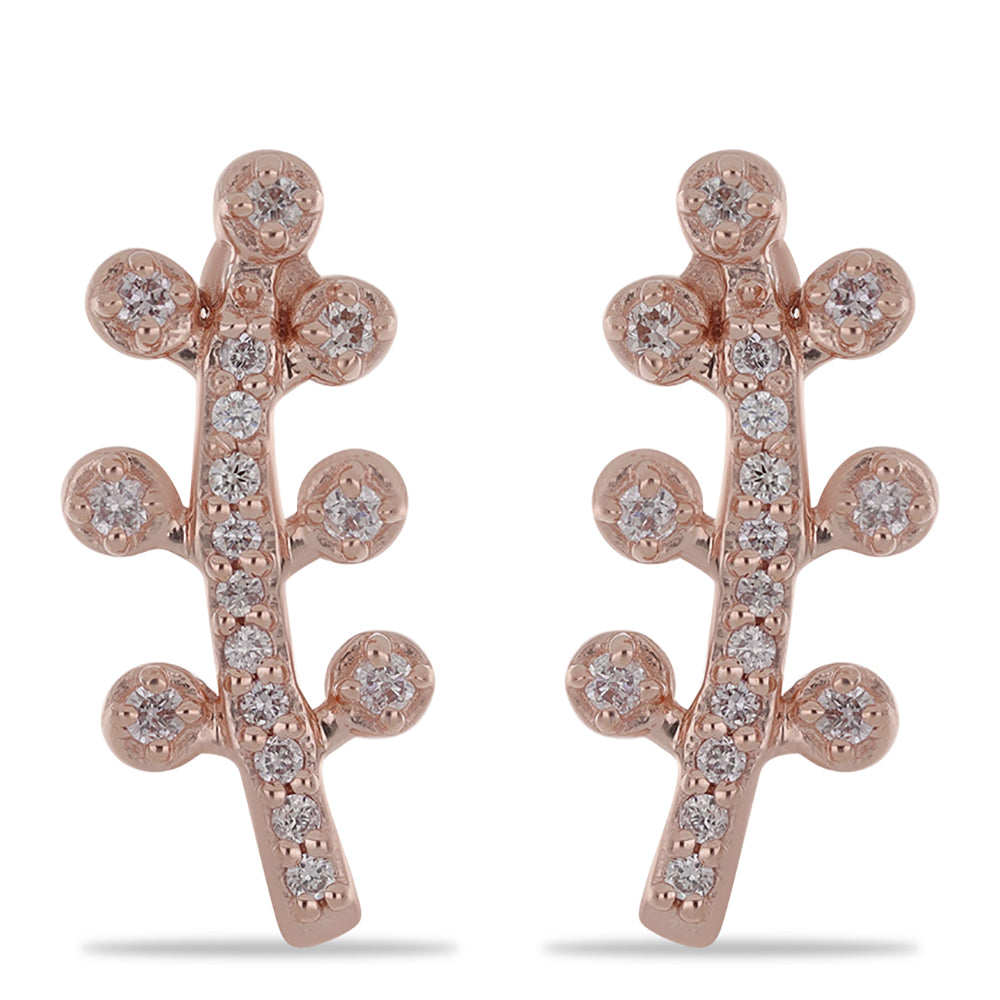 Pendientes de Plata Bañada en Oro Rosa con Diamante Rosa