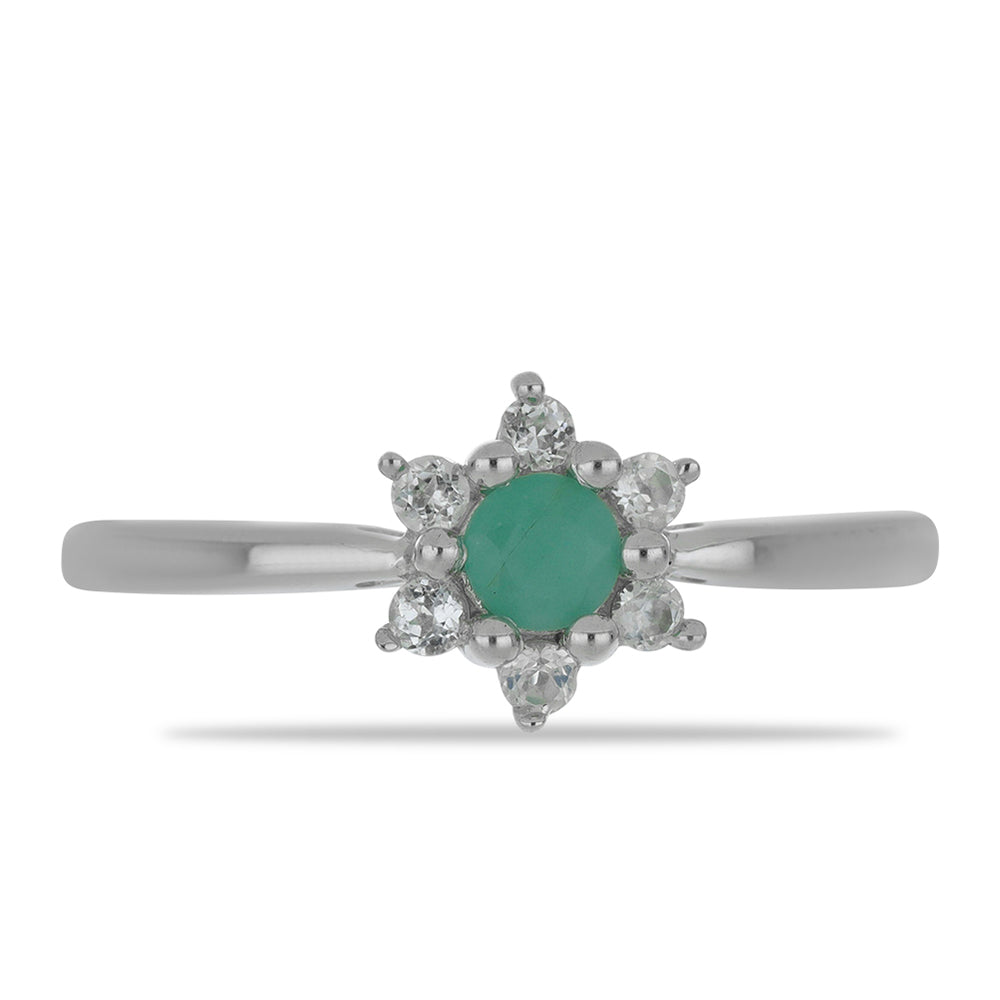 Anillo de Plata con Esmeralda de Brasil y Topacio Blanco 1
