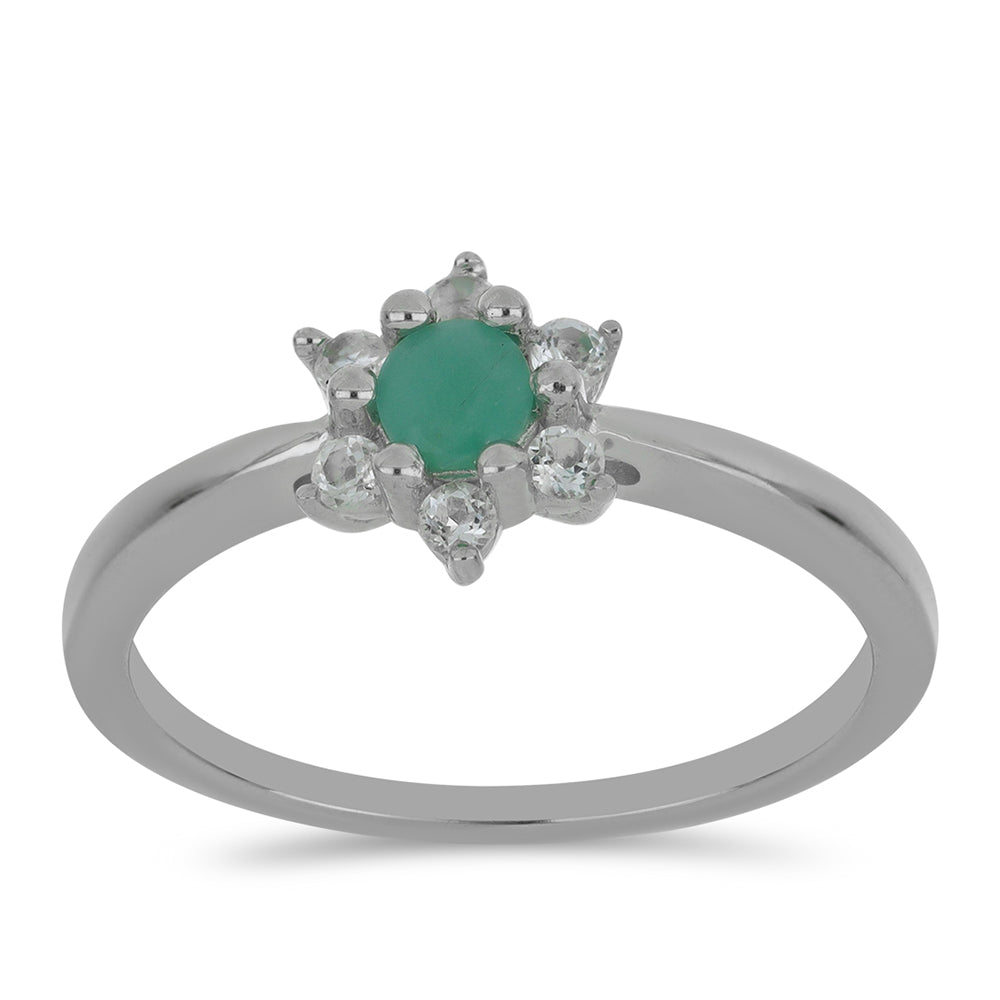 Anillo de Plata con Esmeralda de Brasil y Topacio Blanco 3