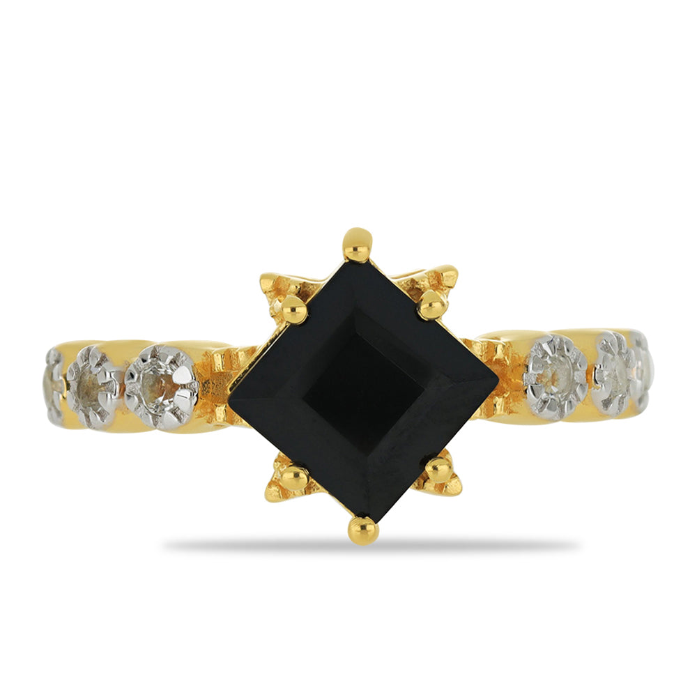 Anillo de Plata Bañada en Oro con Espinela Negra y Topacio Blanco 1