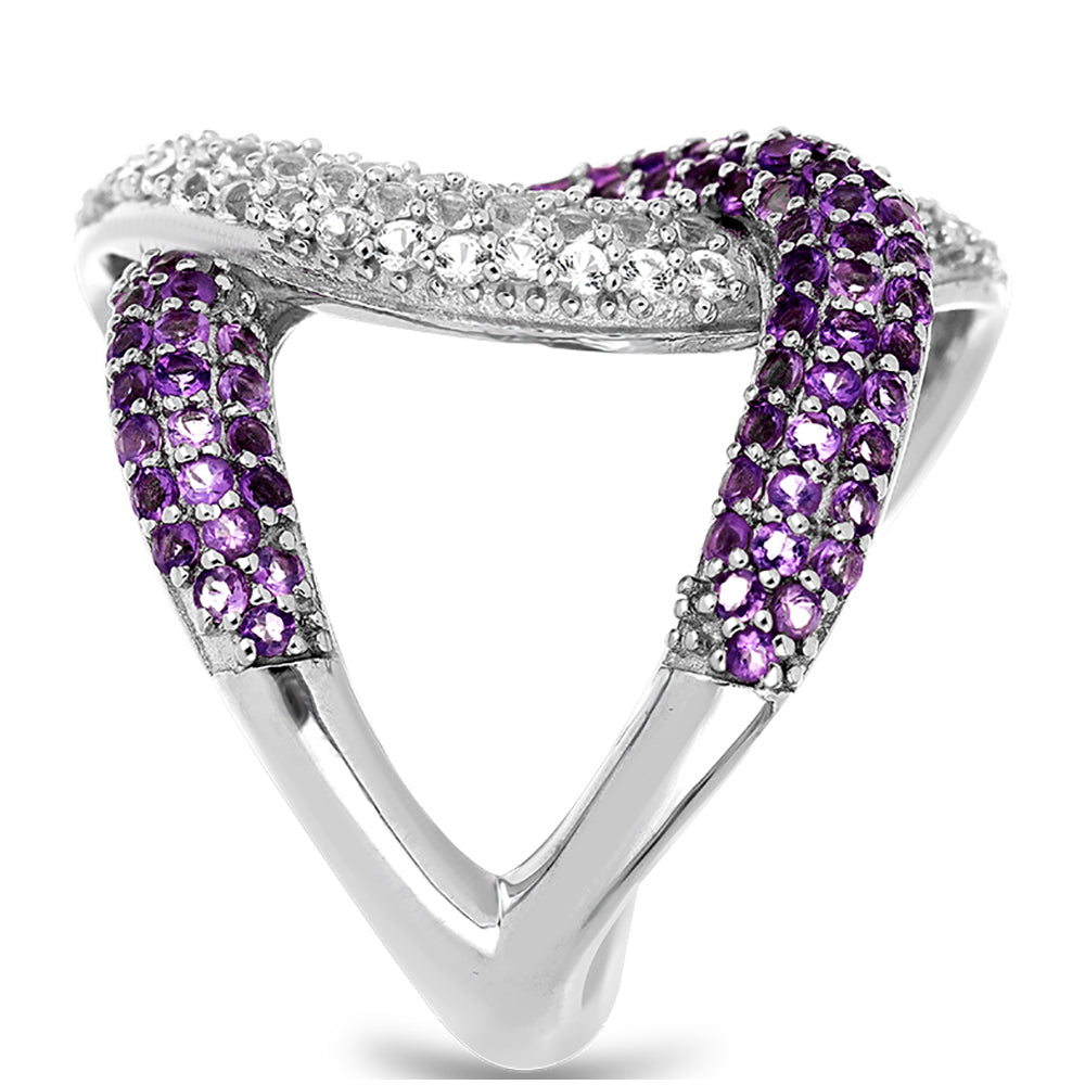 Anillo de Plata con Amatista Rosa de Francia y Topacio Blanco