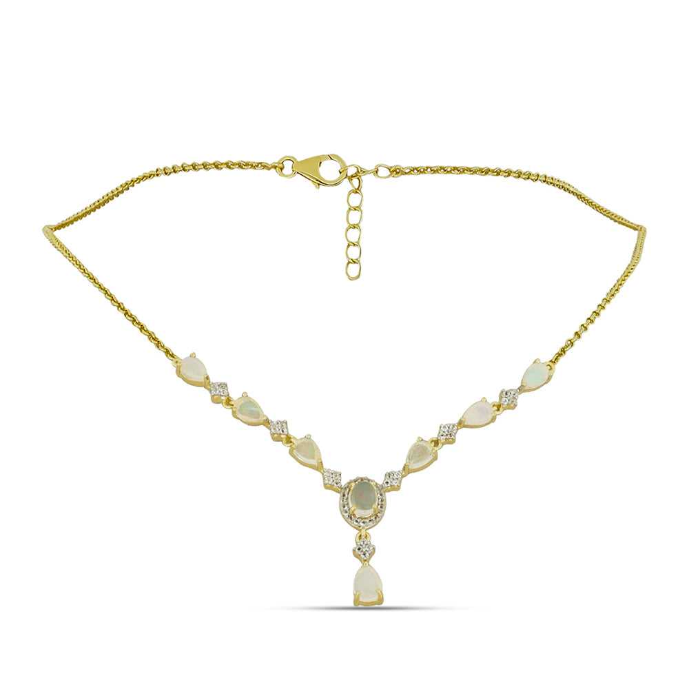 Collar de Plata Bañada en Oro con Ópalo Etíope de Lega Dembi y Topacio Blanco 1