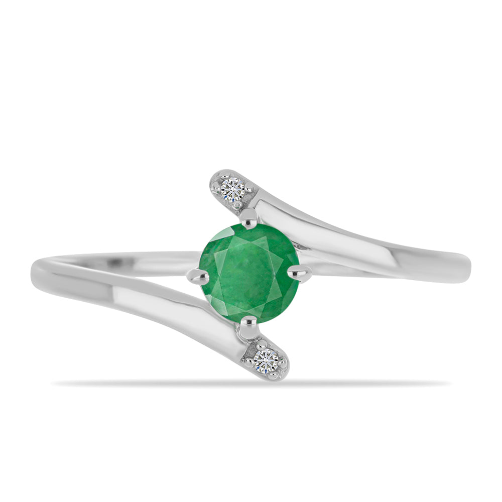 Anillo de Plata con Esmeralda de Brasil y Diamante blanco 1