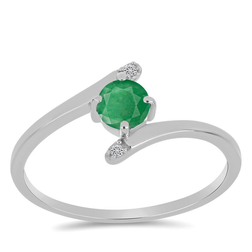 Anillo de Plata con Esmeralda de Brasil y Diamante blanco 3